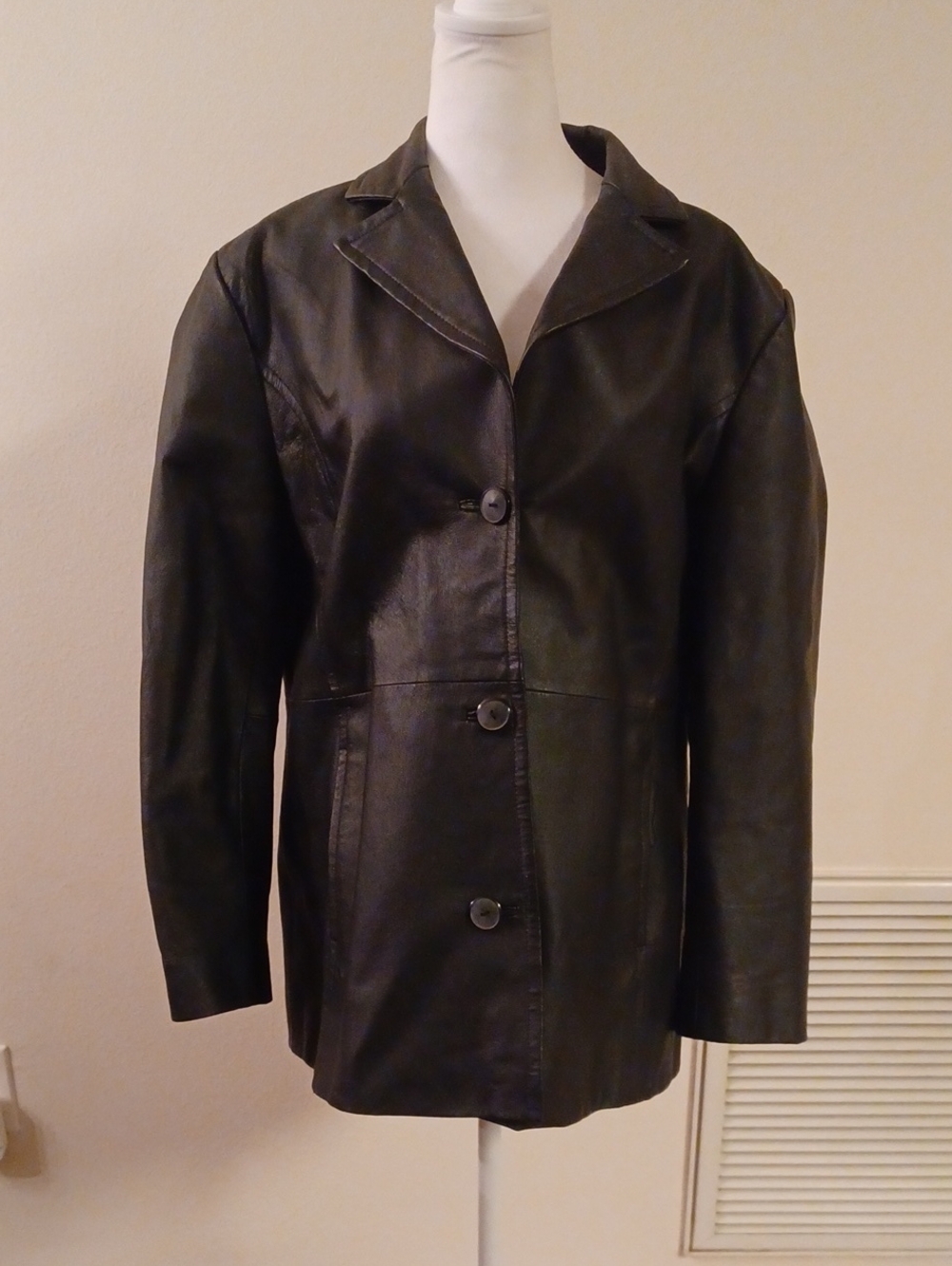 > Worthington Black Leather Button-Front Women’s Jacket Size XL